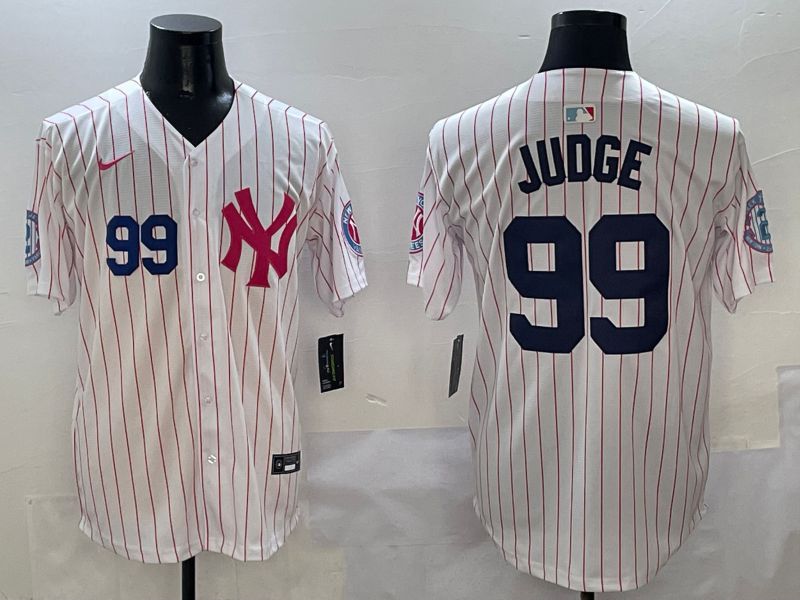 Men New York Yankees #99 Judge White Stripe Jointly Name Nike 2025 MLB Jersey style 2->new york yankees->MLB Jersey